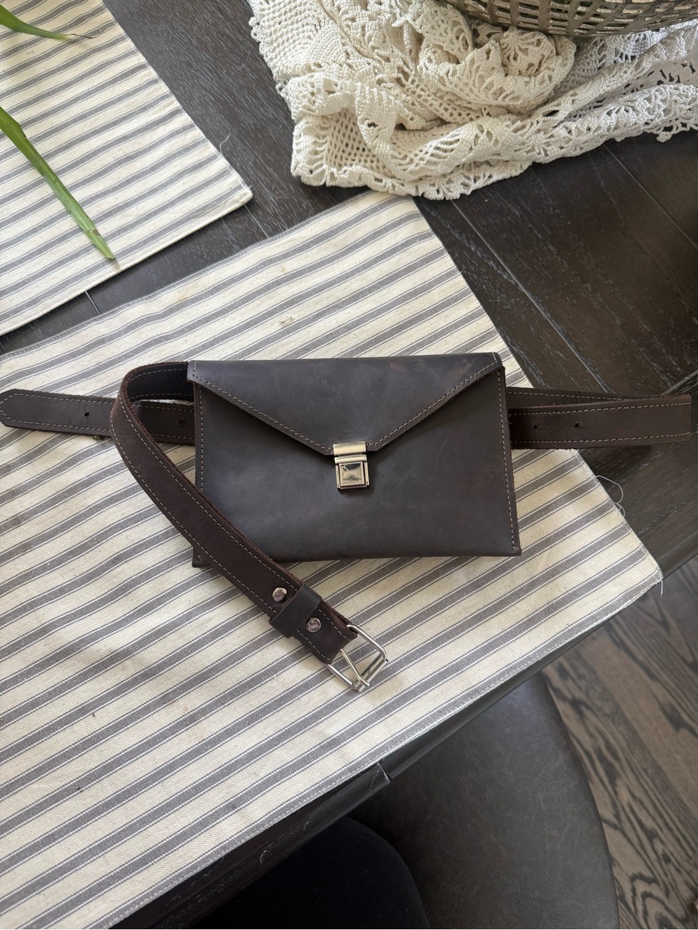Leather Belt Bag Waist Pouch in Dark Brown